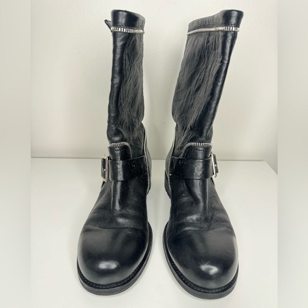 Jimmy Choo Dakar Crinkled Leather Mid Calf Boots -Luxury and Style in Every Step - Picture 2 of 10